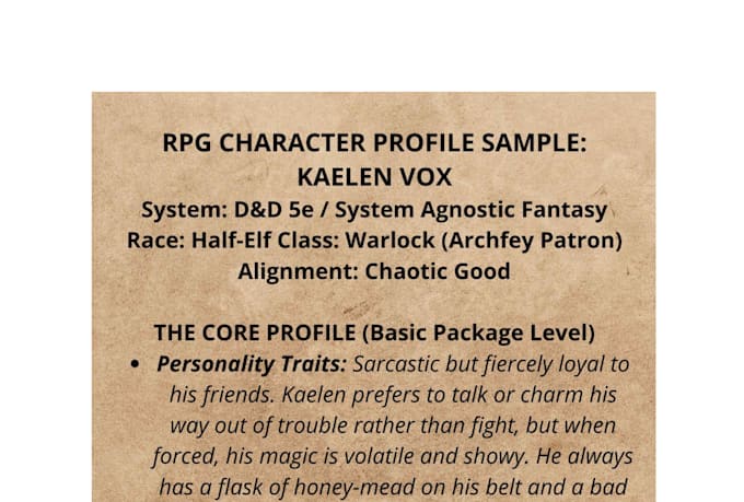 write a compelling dnd or rpg character backstory and profile